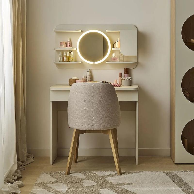 Mirror with shelves and LED light for dressing table