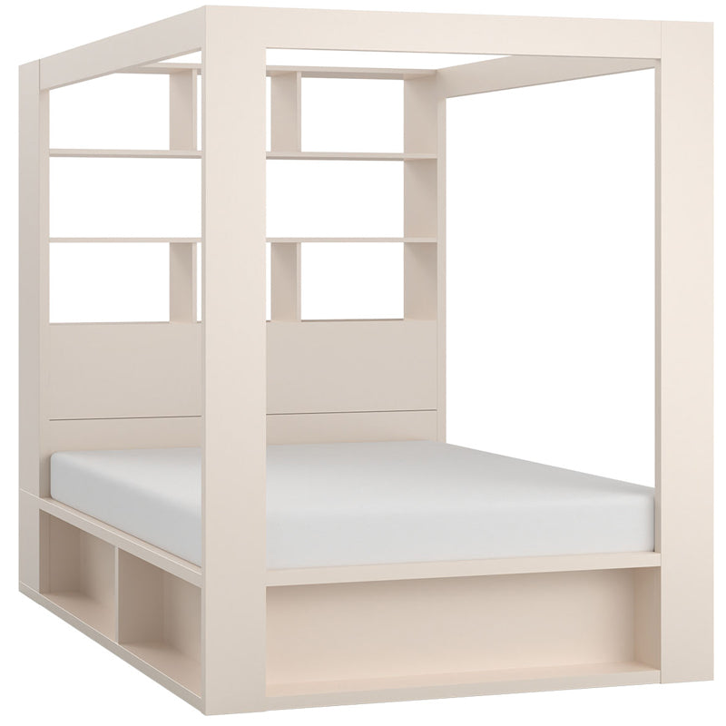 Double bed with canopy and bookcase 160cm - sand beige