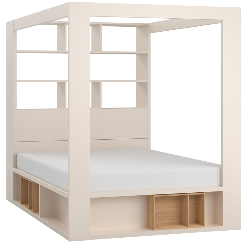 Double bed with canopy and bookcase 160cm - sand beige