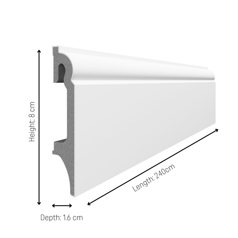 ESPUMO Skirting Board 301, 8cm height - White