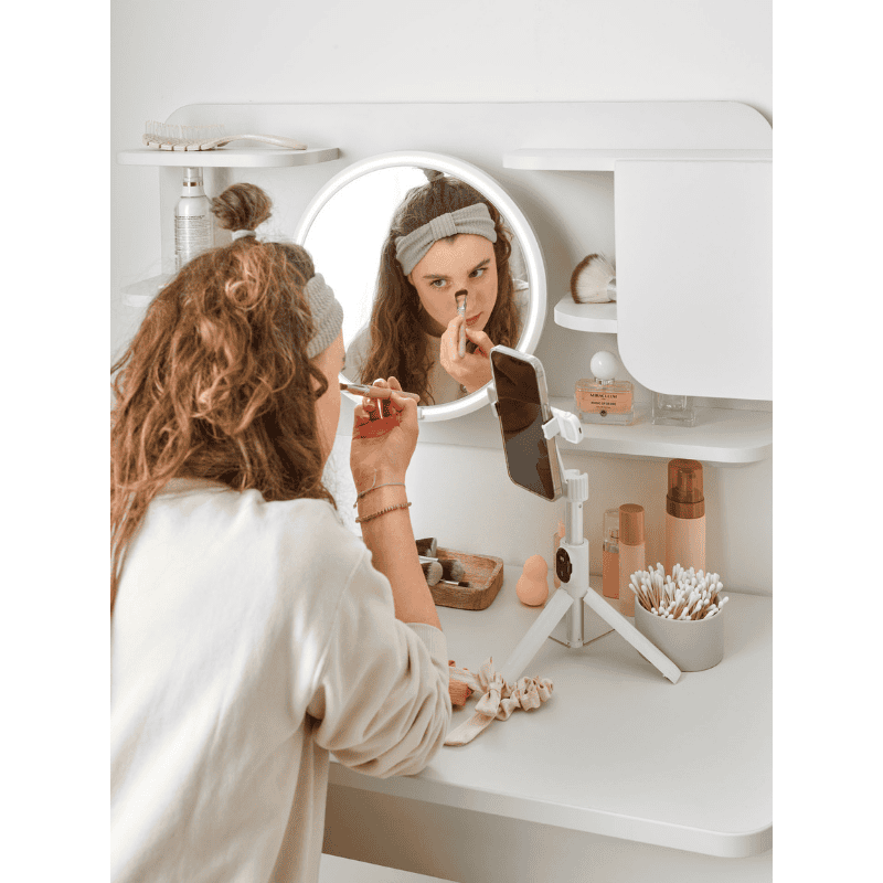 Mirror with shelves and LED light for dressing table