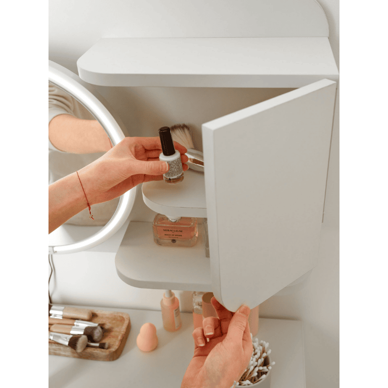 Mirror with shelves and LED light for dressing table