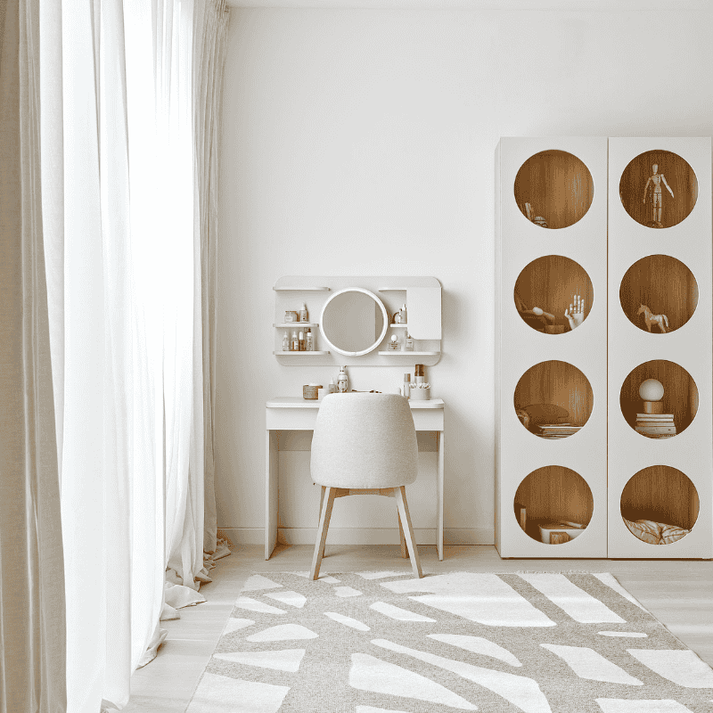 Mirror with shelves and LED light for dressing table