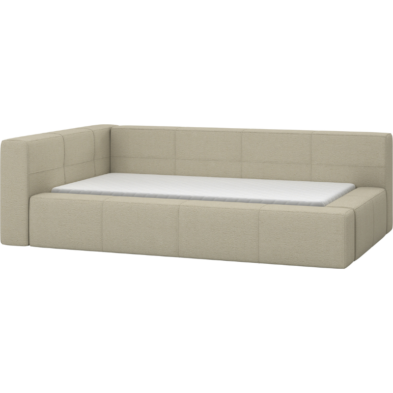 Upholstered single bed with storage - left sided