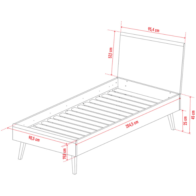 Single bed with a flat top Nature 90x200